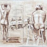 Martin Spillmann: Anstrengung im Kunstkurs, 28.5 x 20cm, 2025, Malstifte auf Papier