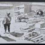 Martin Spillmann: Architekt verhandelt Marmor, 21.5 x 13.5cm, Fineliner auf Papier