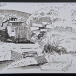 Martin Spillmann: Marmorhändler versorgt Marmorplatten, 21.5 x 13.5cm, Fineliner auf Papier