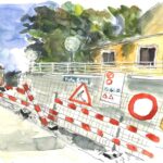Jeannette Hasler-Gobbi: Ponte Brolla, Baustelle-Bahnhof in der Nacht